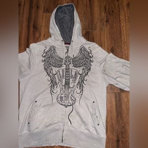 cool grey hoodie w crazy embroidery and custom unique coffin zipper
